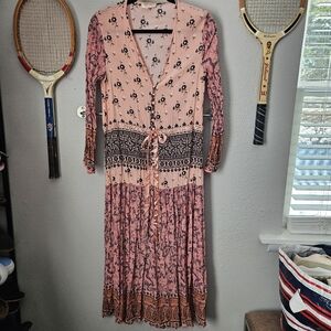 BoHo Gypsy Flowy maxi dress cinch waist